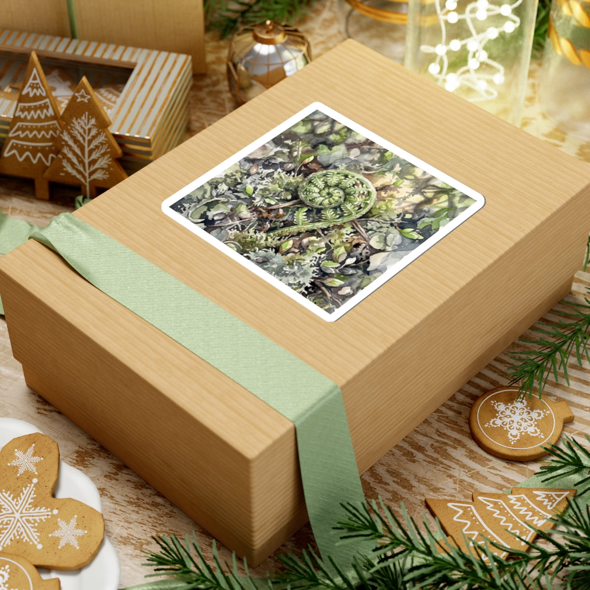 Japandi Fern Unfurling in Dappled | Watercolor Sticker