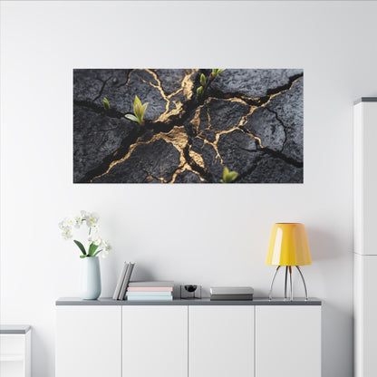 Ma Cracked Earth Canvas Art - Dark Japandi Charcoal Ink