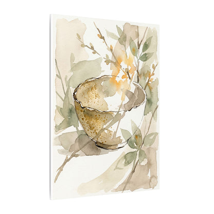Spring Ceramic Bowl Watercolor Canvas Art | Neutral Decor