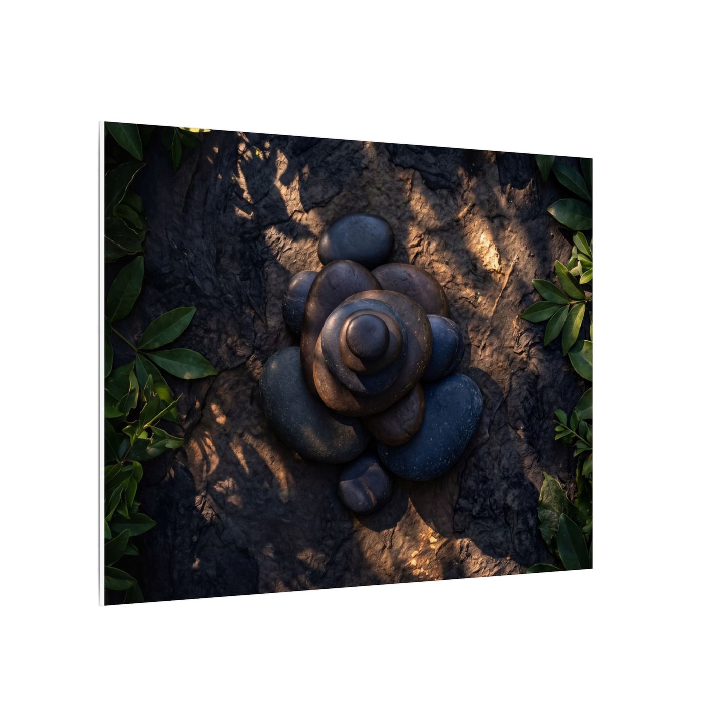 Ma River Stones Canvas Art - Dark Japandi Dark Texture