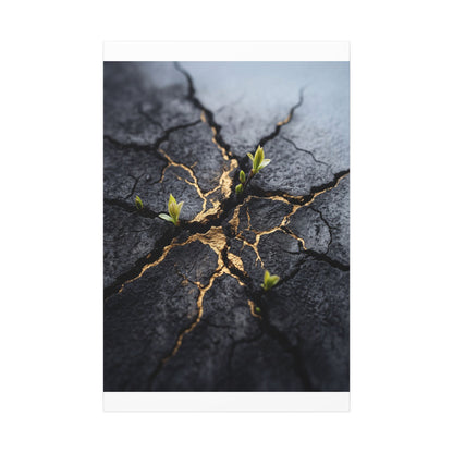 Ma Cracked Earth Canvas Art - Dark Japandi Charcoal Ink