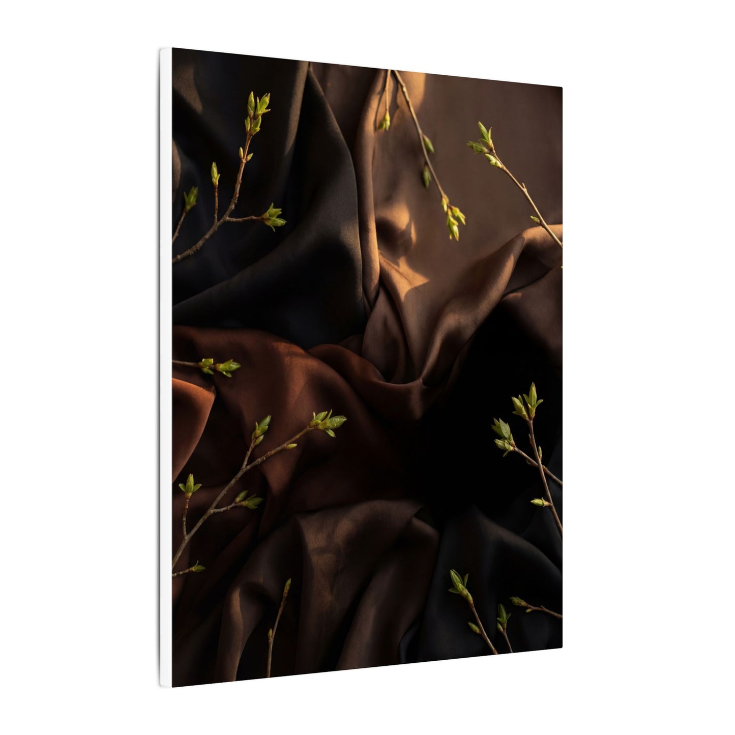 Dark Japandi Silk Drape in Golden Hour | Moody Minimal Canvas Art