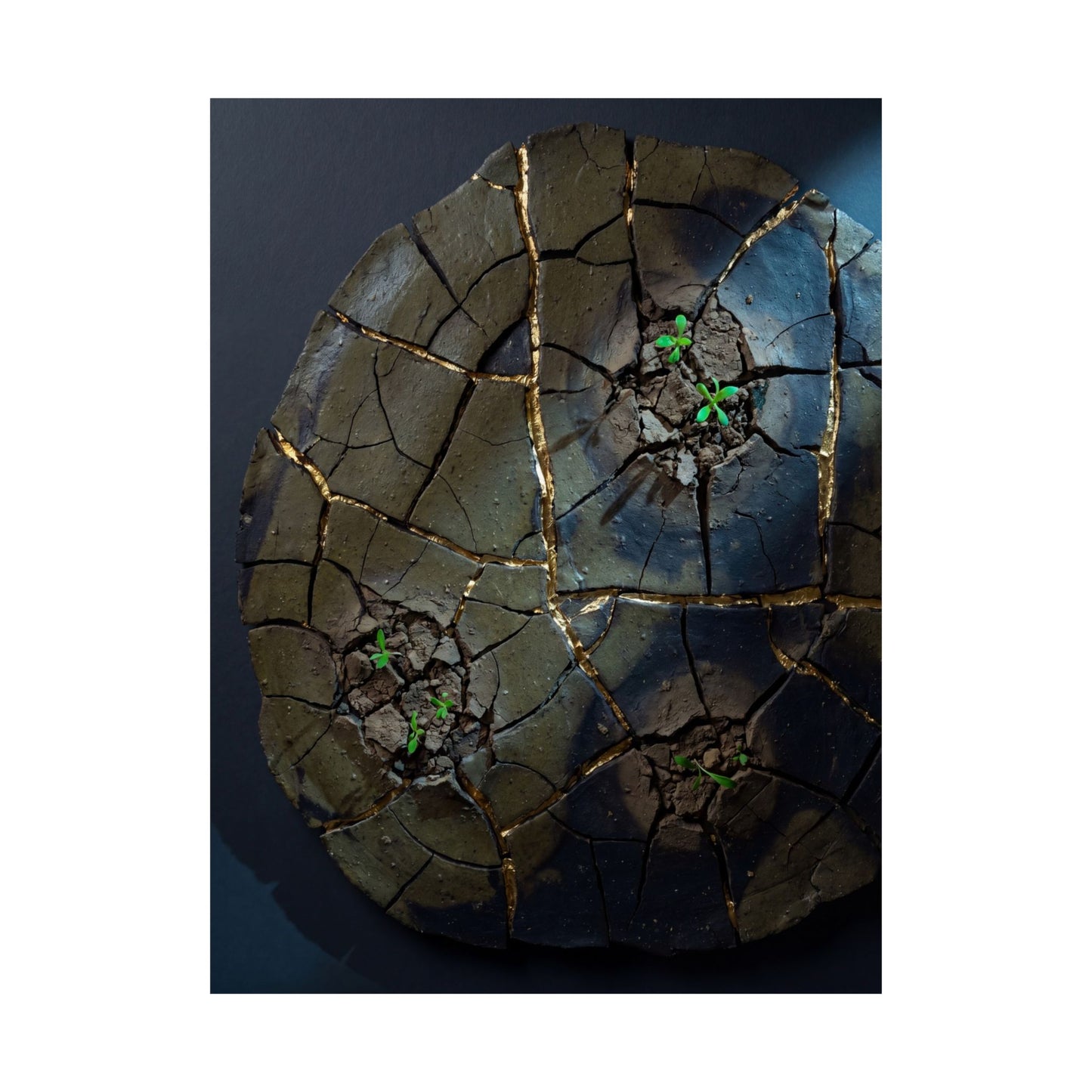 Moonlight Cracked Earth Wall Art Print - Dark Japandi Kanso