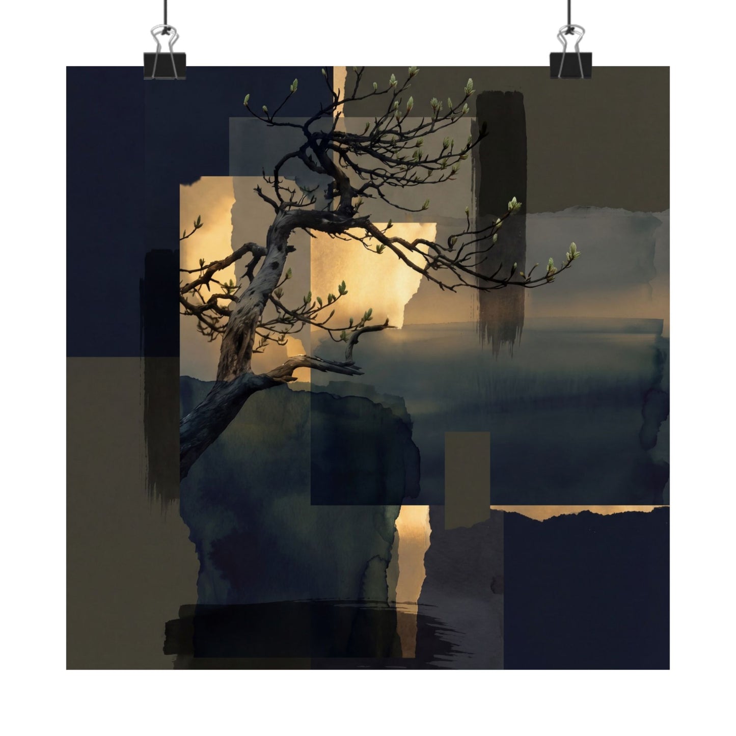 Kanso Pine Tree Wall Art Print - Dark Japandi Moody Minimal Art Print