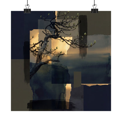 Kanso Pine Tree Wall Art Print - Dark Japandi Moody Minimal Art Print