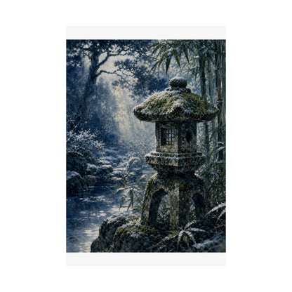 Zen Stone Lantern in Dappled | Sumi E Wall Art Print