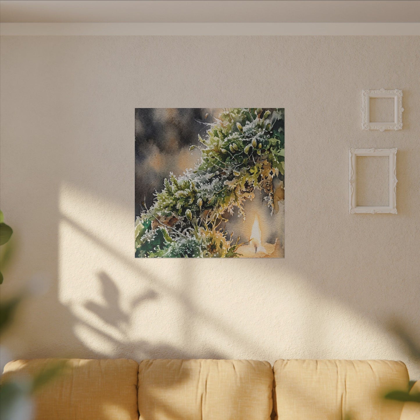 Winter Moss Close Up Watercolor Canvas Art | Neutral Decor