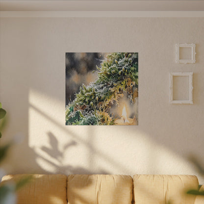 Winter Moss Close Up Watercolor Canvas Art | Neutral Decor