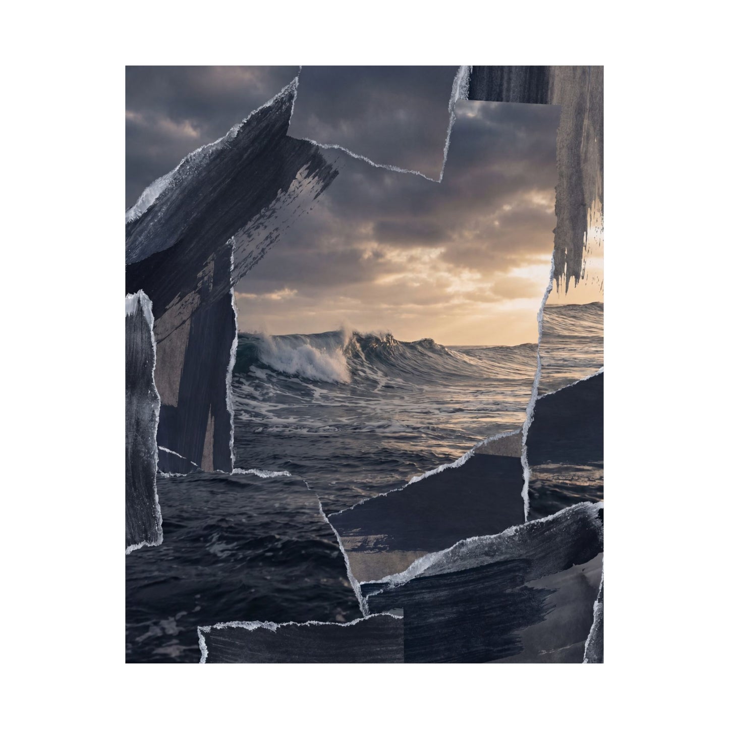 Dark Japandi Ocean Wave in Golden Hour | Shadow Zen Wall Art Print