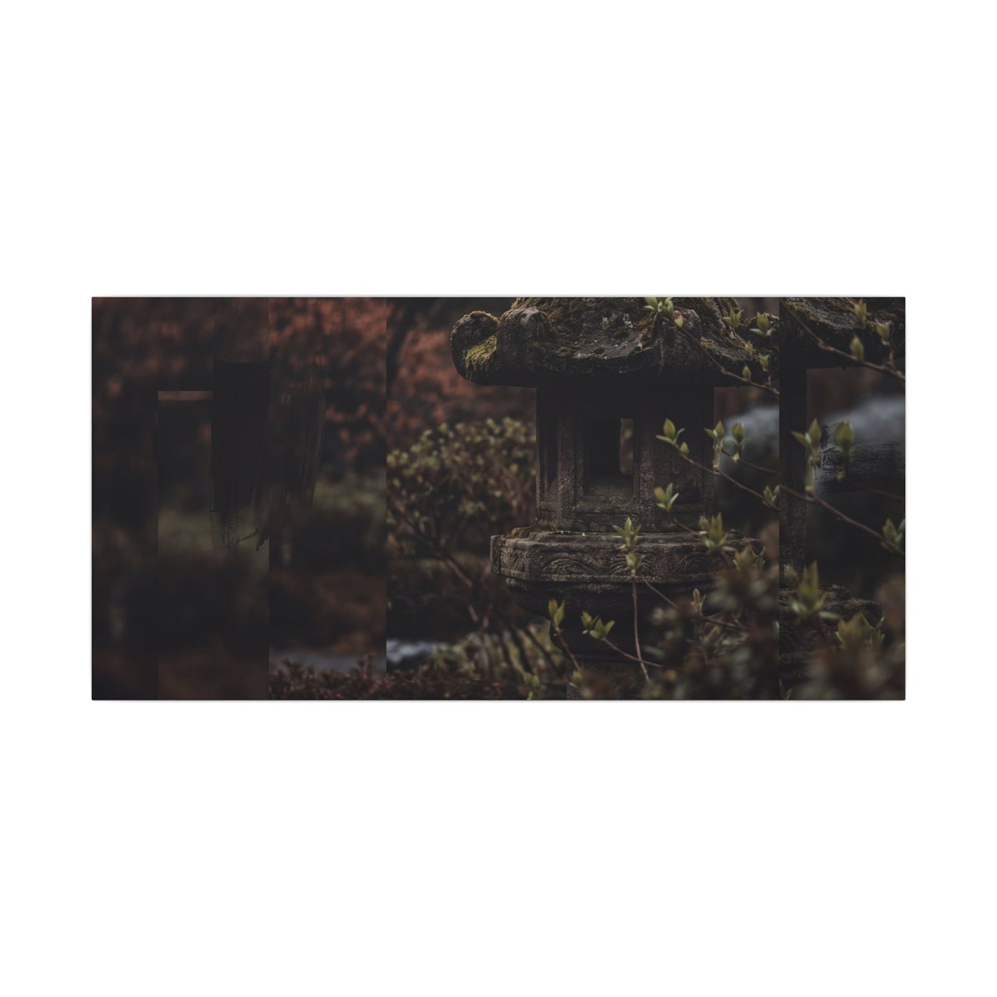 Stone Lantern Spring Canvas Art | Dark Japandi Bold Design