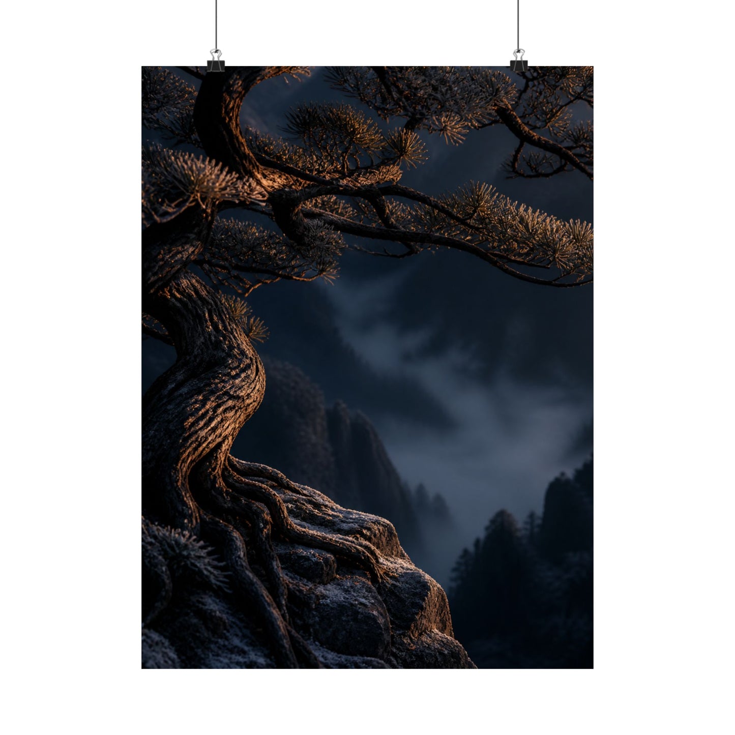 Pine Tree Shadow Zen Wall Art Print | Luxurious Dark Japandi Art
