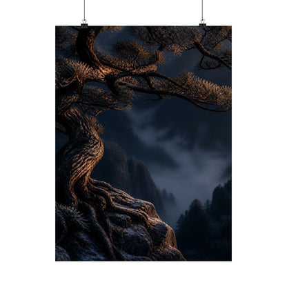 Pine Tree Shadow Zen Wall Art Print | Luxurious Dark Japandi Art