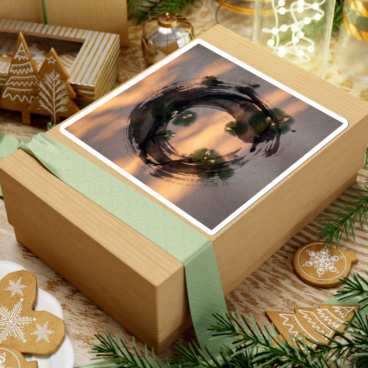 Dark Japandi Ink Brushstroke in Candlelight | Shadow Zen Sticker Art Print