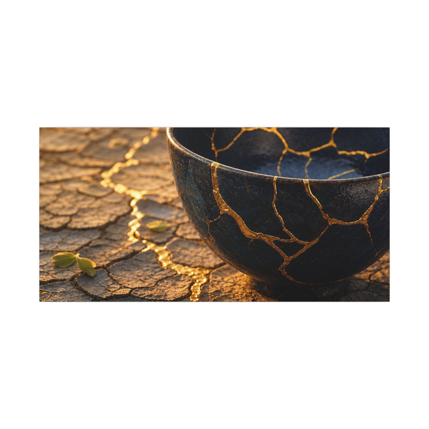 Golden Hour Cracked Earth Canvas Art - Kintsugi Fukinsei