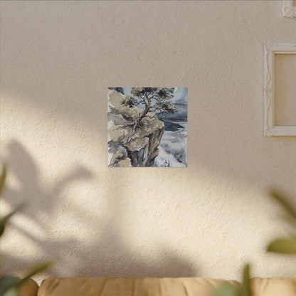 Pine Tree Canvas Art | Winter Japandi Watercolor Art