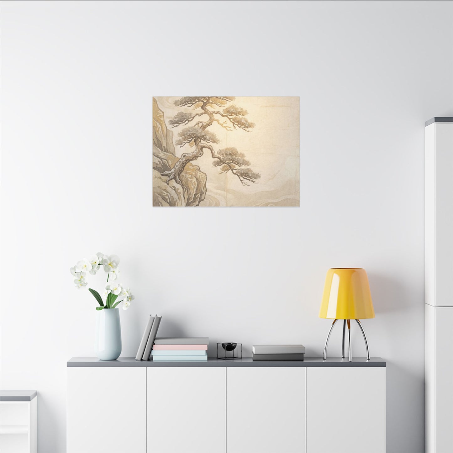 Winter Pine Tree Japanese Pattern Canvas Art | Elegant Decor
