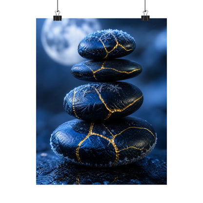 River Stones Gold Repair Wall Art Print | Philosophical Kintsugi Art