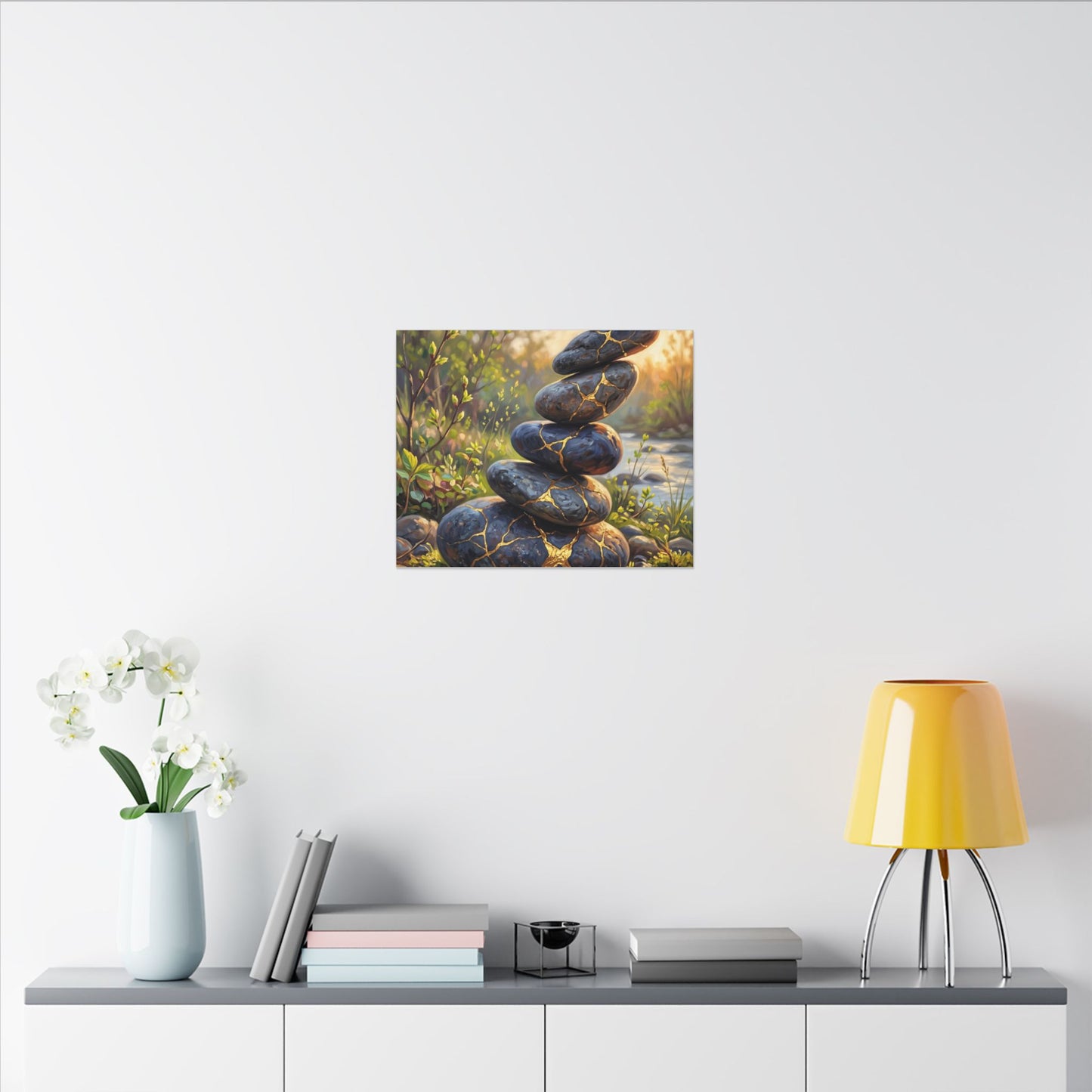 Spring River Stones Gold Repair Canvas Art | Healing Decor