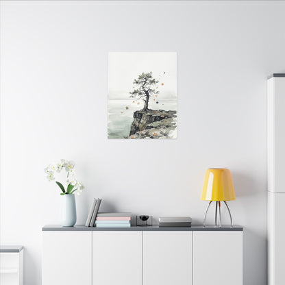 Japandi Pine Tree in Overcast | Watercolor Canvas Art