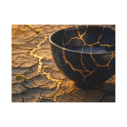 Golden Hour Cracked Earth Canvas Art - Kintsugi Fukinsei