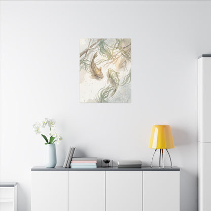 Koi Pond Canvas Art | Winter Japandi Watercolor Art