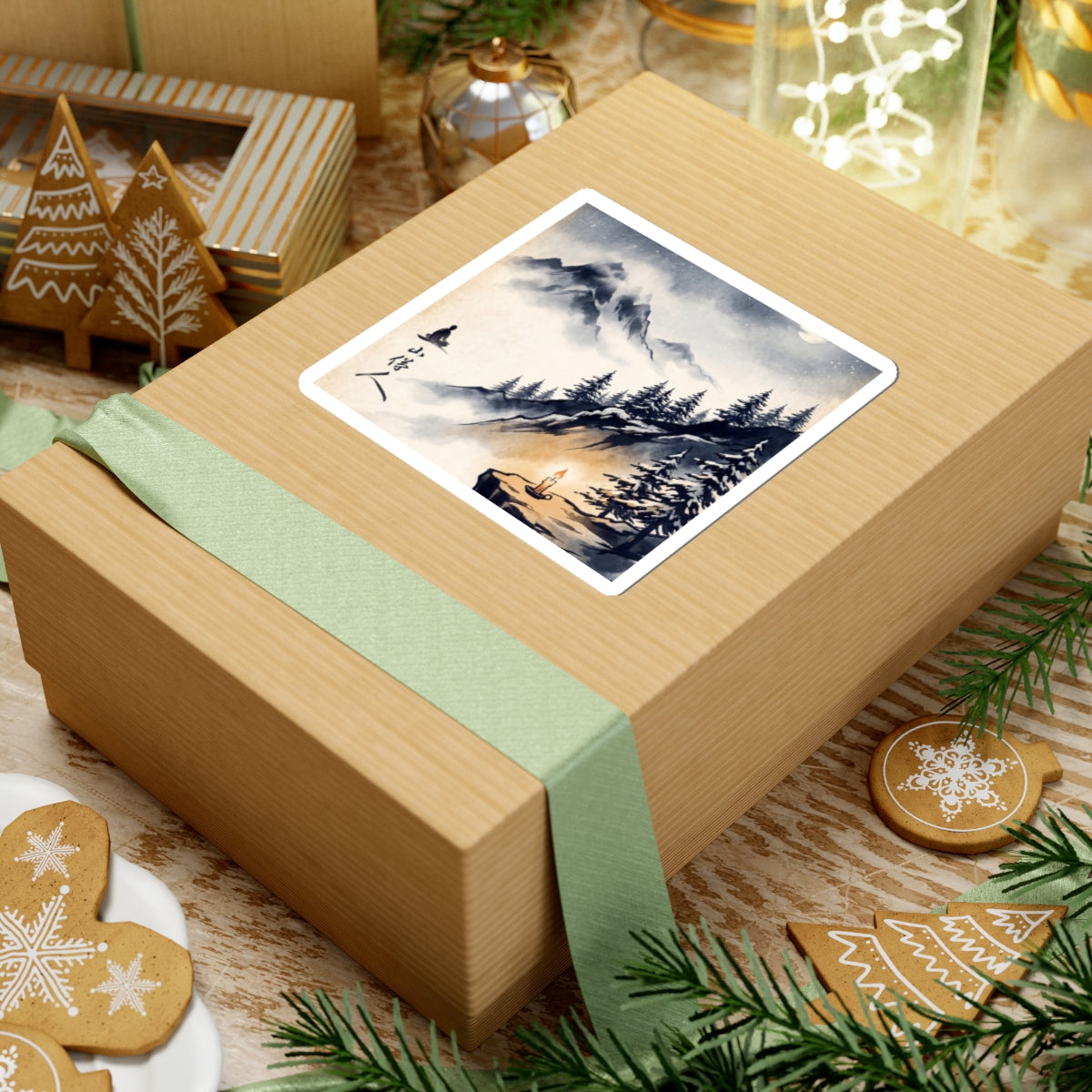 Winter Mountain Mist Ukiyo E Inspired Sticker | Peaceful Decor Art Print