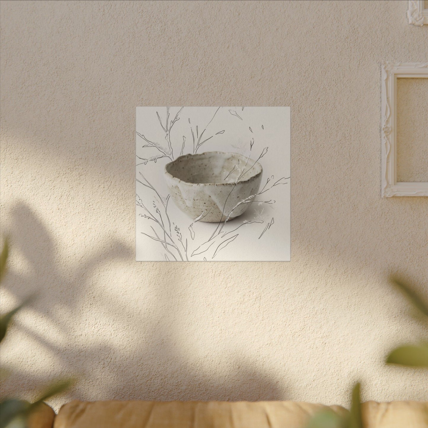 Neutral Ceramic Bowl Canvas Art - Minimal Line Japandi