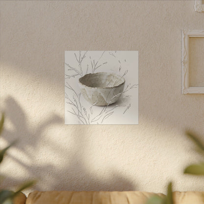 Neutral Ceramic Bowl Canvas Art - Minimal Line Japandi