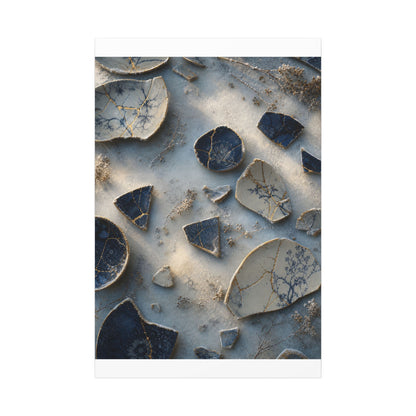 Broken Pottery Canvas Art | Winter Kintsugi Gold Vein Art