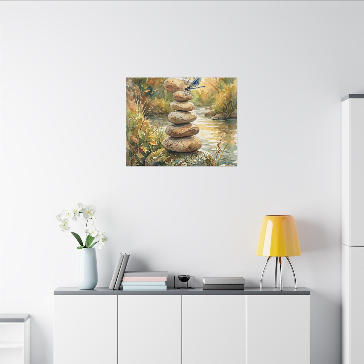 River Stones Summer Canvas Art | Japandi Cozy Design