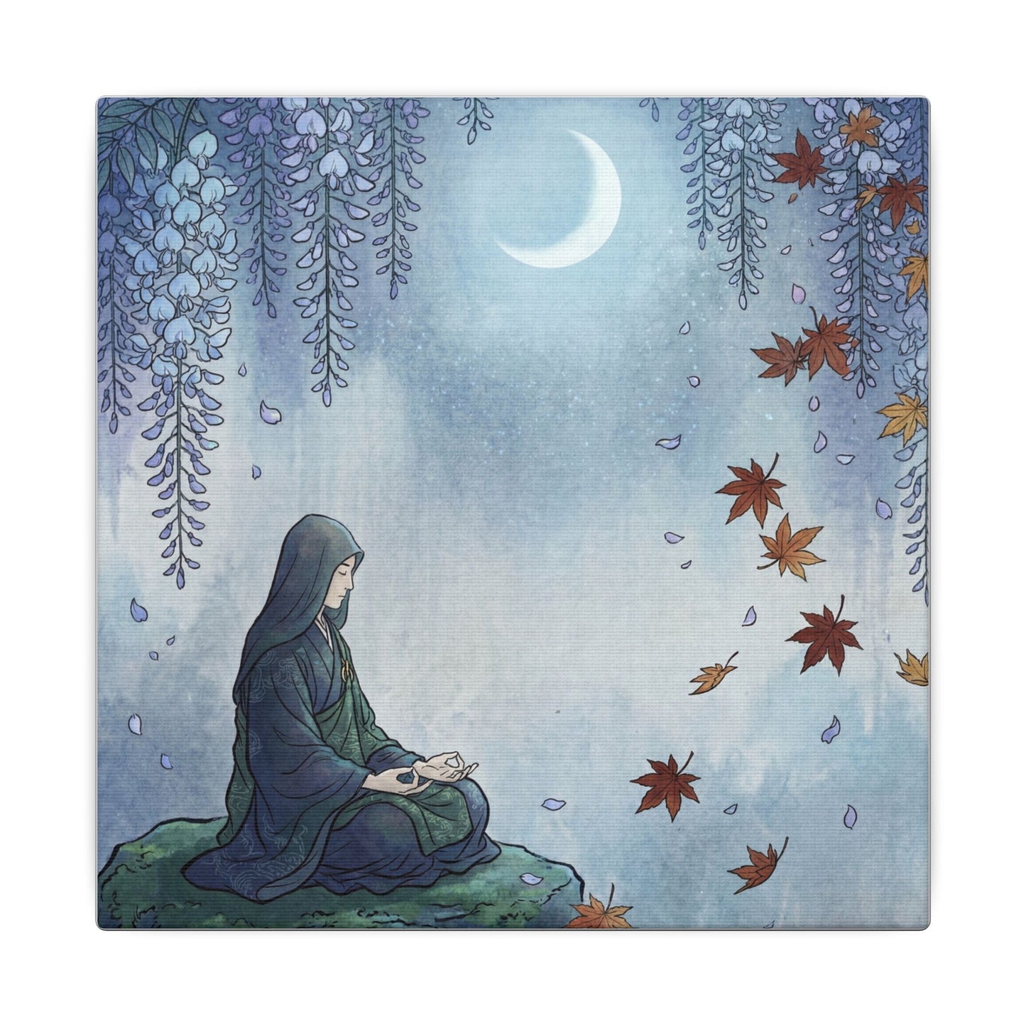 Zen Wisteria in Moonlight | Ukiyo E Inspired Canvas Art