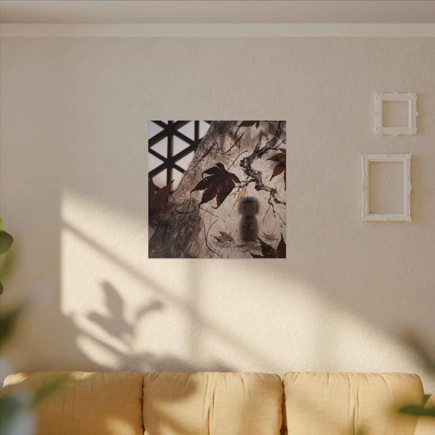 Shoji Screen Autumn Canvas Art | Dark Japandi Atmospheric Design