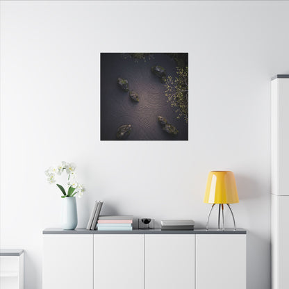 Dark Japandi Rock Garden in Dawn | Shadow Zen Canvas Art