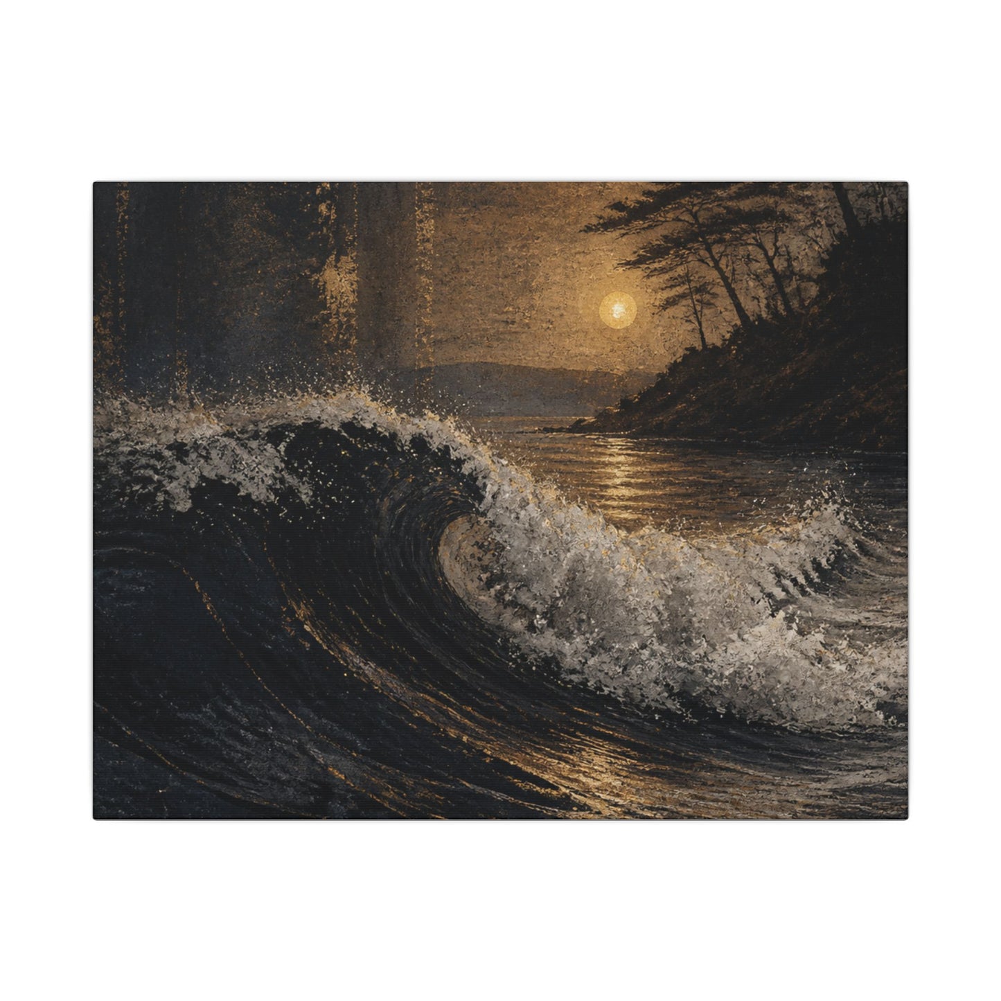 Ocean Wave Dark Texture Canvas Art | Bold Dark Japandi Art