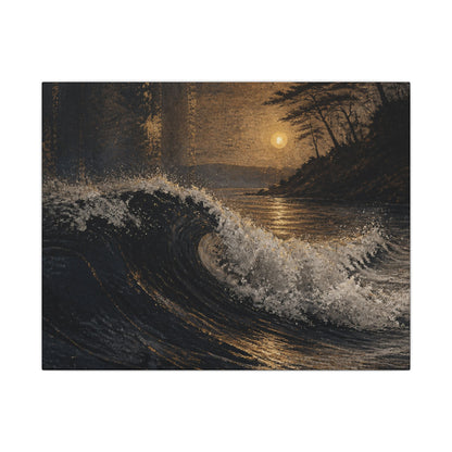 Ocean Wave Dark Texture Canvas Art | Bold Dark Japandi Art