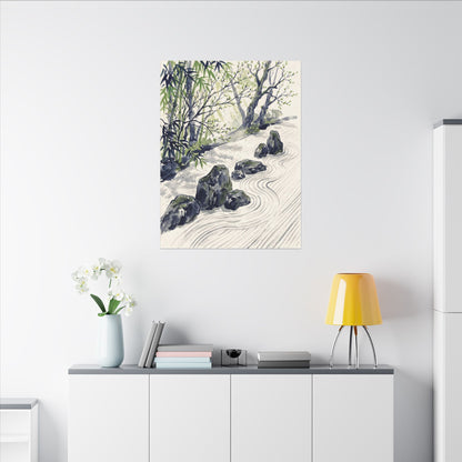 Dappled Rock Garden Canvas Art - Zen Mono No Aware