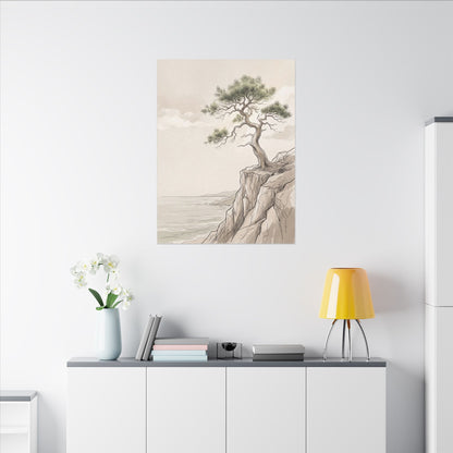 Japandi Pine Tree in Dappled | Minimal Line Canvas Art