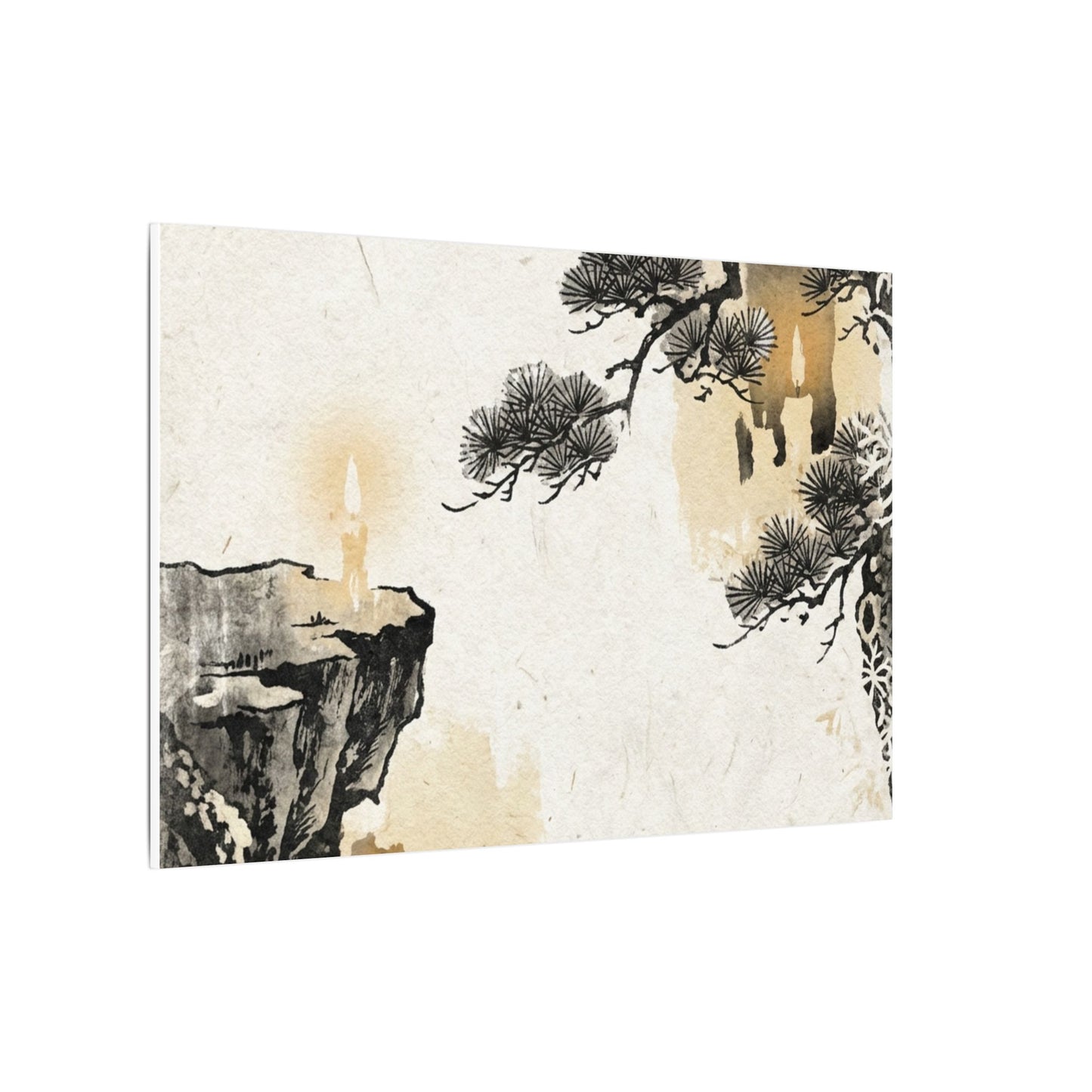Japandi Pine Tree in Candlelight | Japanese Pattern Canvas Art