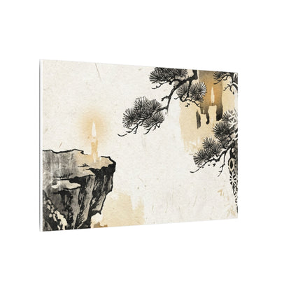 Japandi Pine Tree in Candlelight | Japanese Pattern Canvas Art