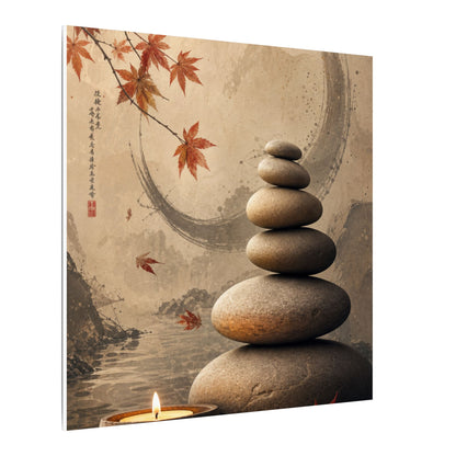 Japandi River Stones in Candlelight | Japanese Pattern Canvas Art