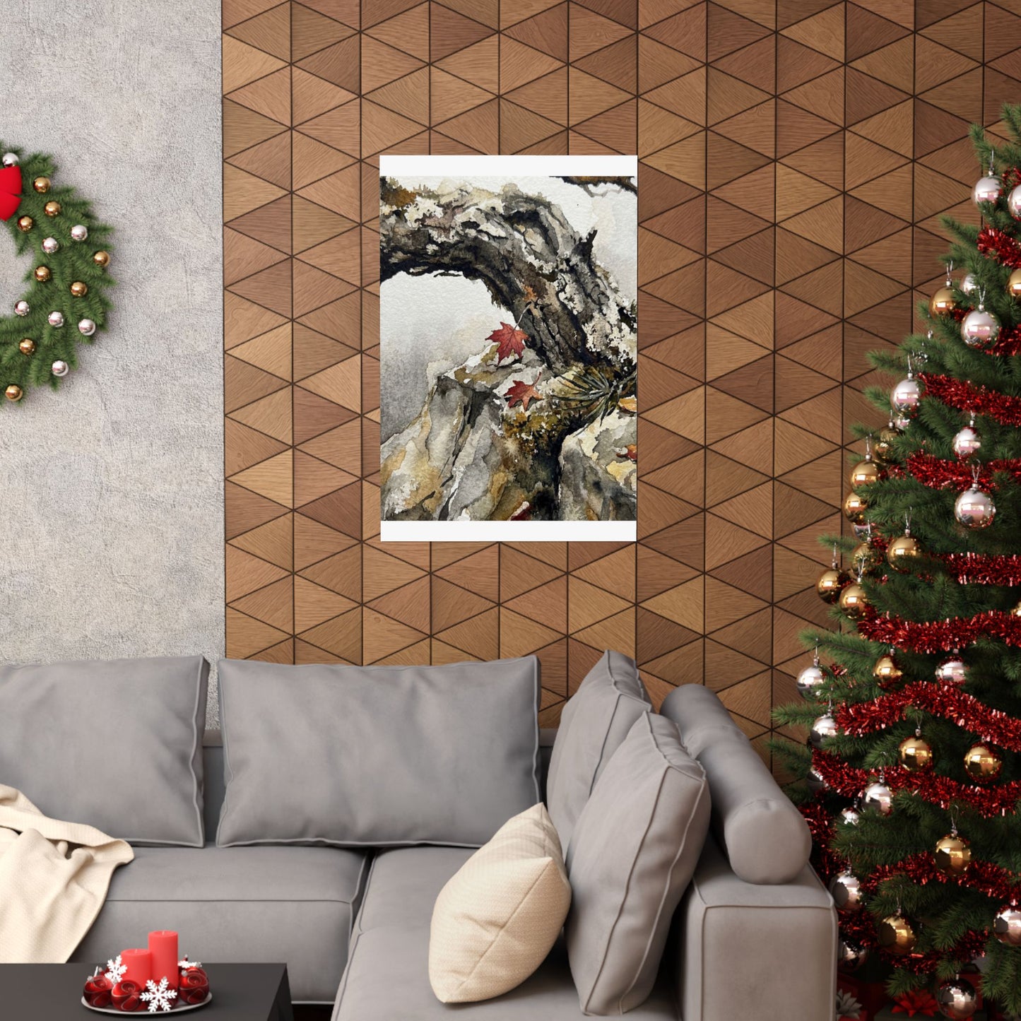 Autumn Pine Tree Watercolor Wall Art Print | Elegant Decor