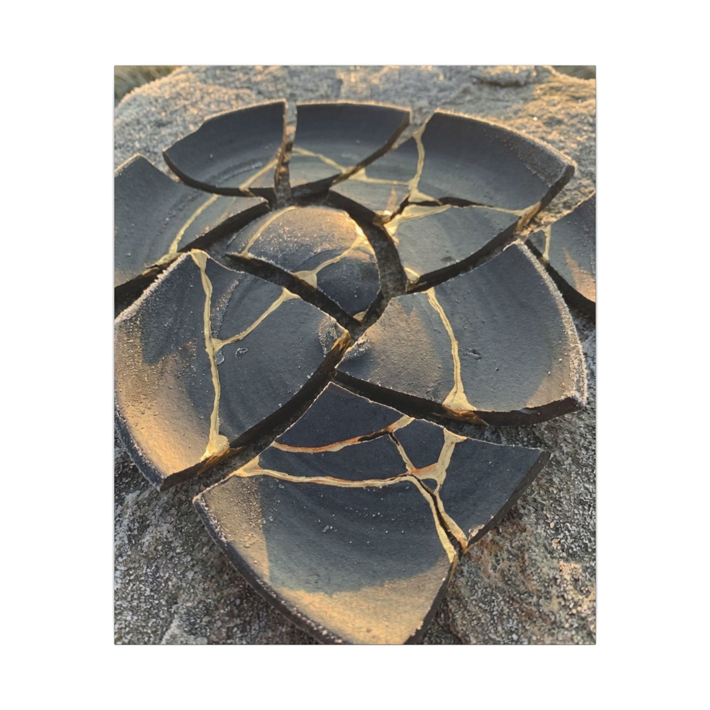 Broken Pottery Winter Canvas Art | Kintsugi Resilient Design