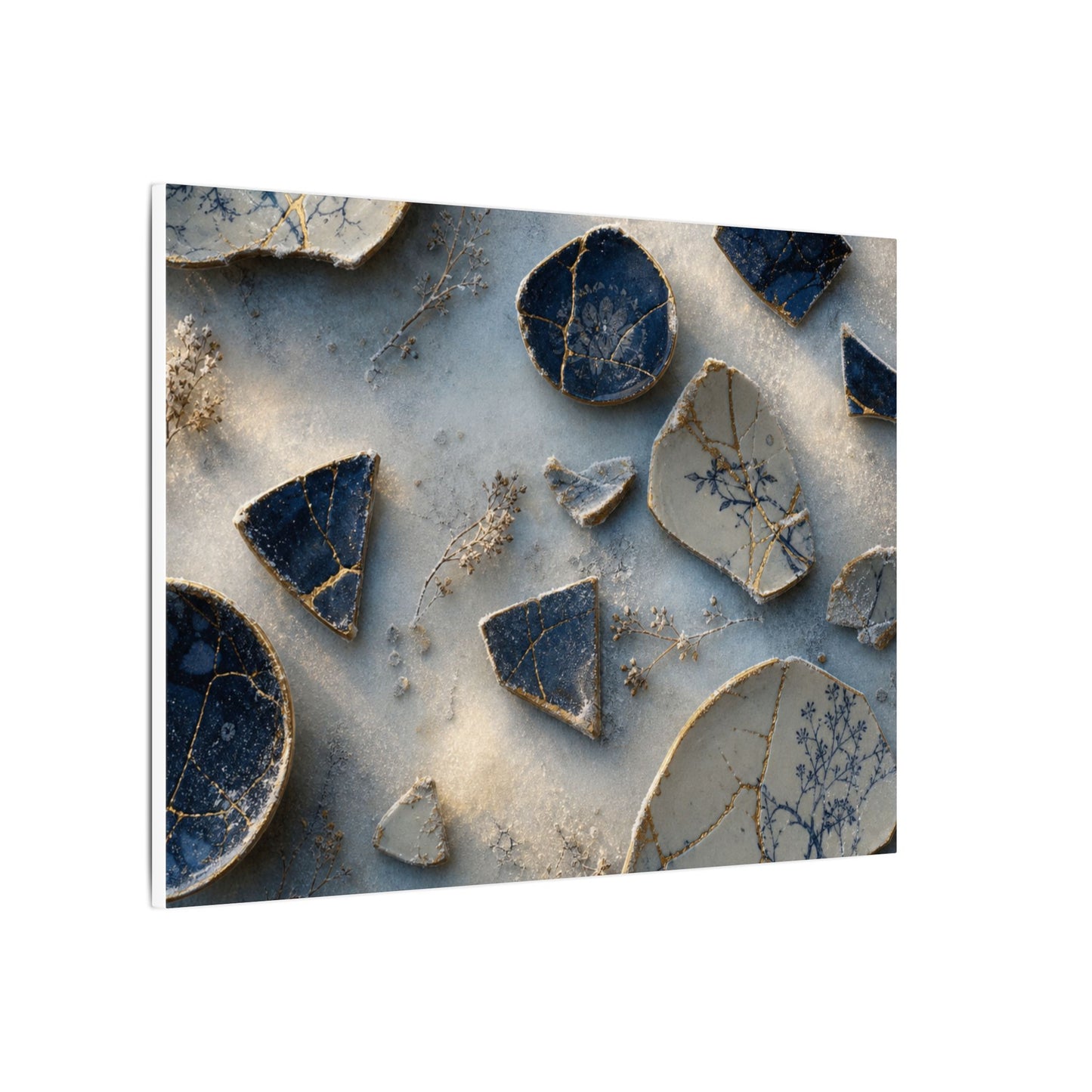 Broken Pottery Canvas Art | Winter Kintsugi Gold Vein Art