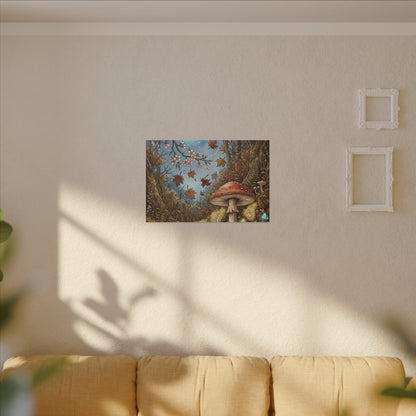 Autumn Cherry Blossom Mushroom Illustration Canvas Art | Enchanting Decor