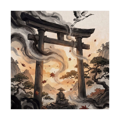 Autumn Torii Gate Ukiyo E Inspired Wall Art Print | Contemplative Decor