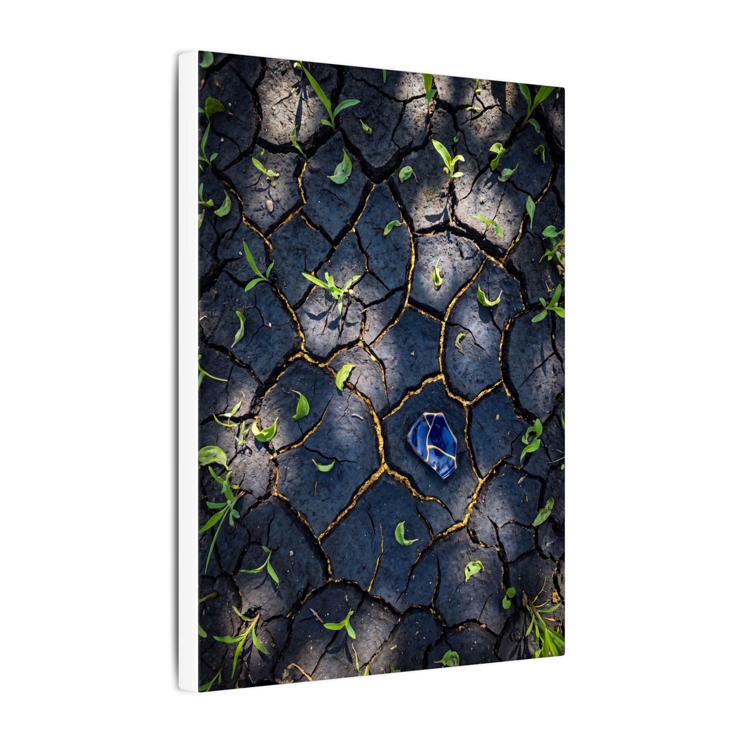 Cracked Earth Canvas Art | Spring Dark Japandi Moody Minimal Art