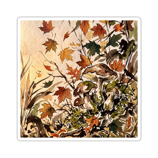 Rustic Ink Brushstroke Sticker - Mushroom Illustration Cottagecore