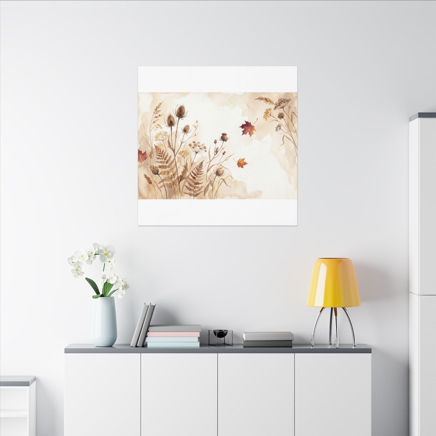 Dried Flowers Canvas Art | Autumn Japandi Watercolor Art