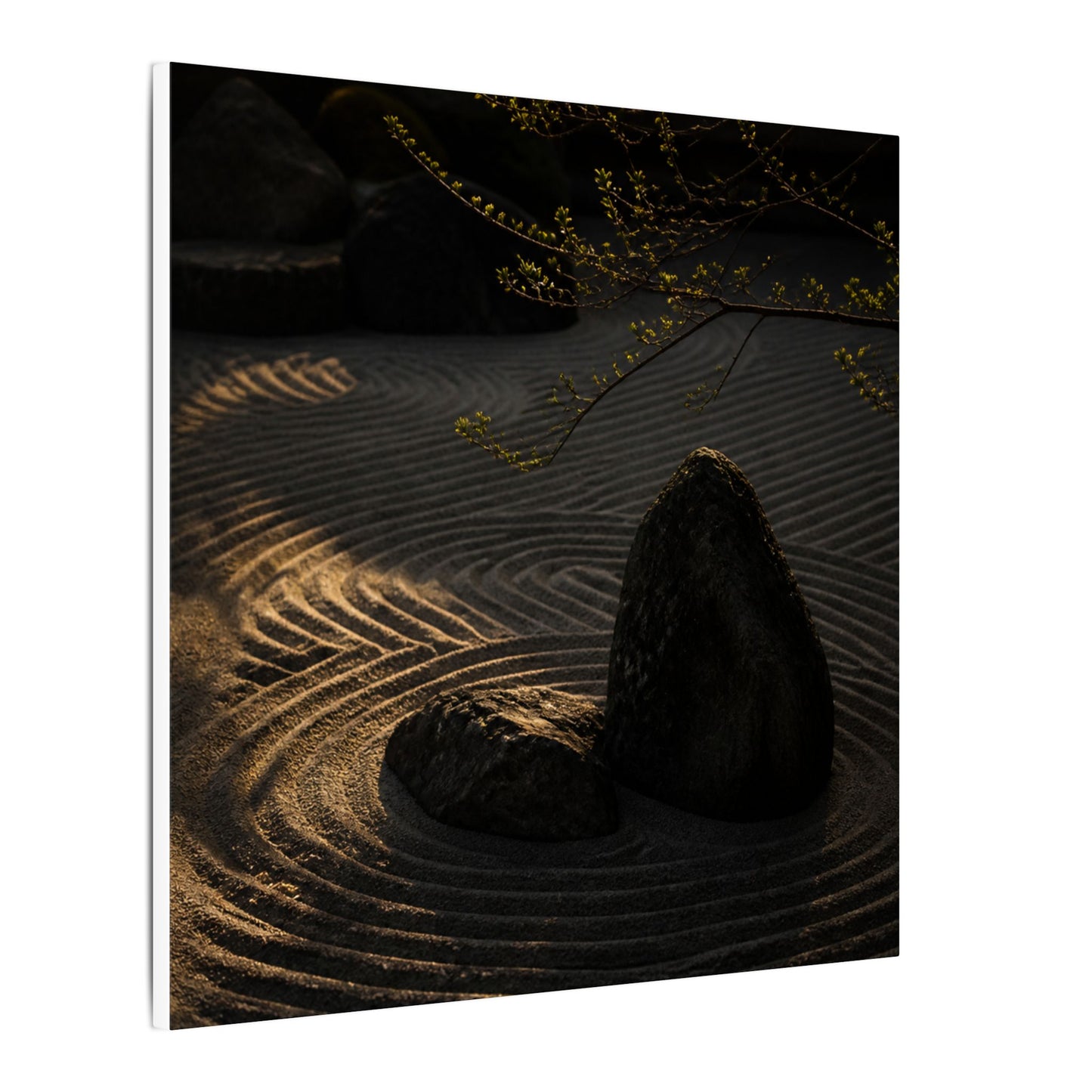 Ma Rock Garden Canvas Art - Dark Japandi Shadow Zen
