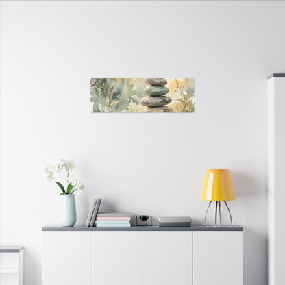 Golden Hour River Stones Canvas Art - Japandi Mono No Aware
